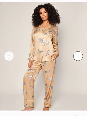 Petite Plume Silk Pajama Set in Panthère Champagne, M
